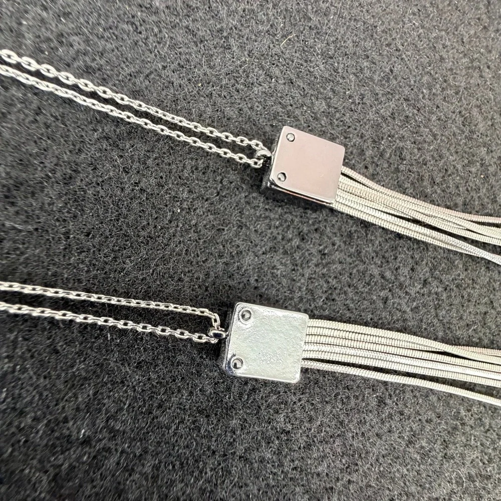 Liquid Silver Long 6 Strand Chain Layered Necklace‎ Silver Tone 17in Minimalist